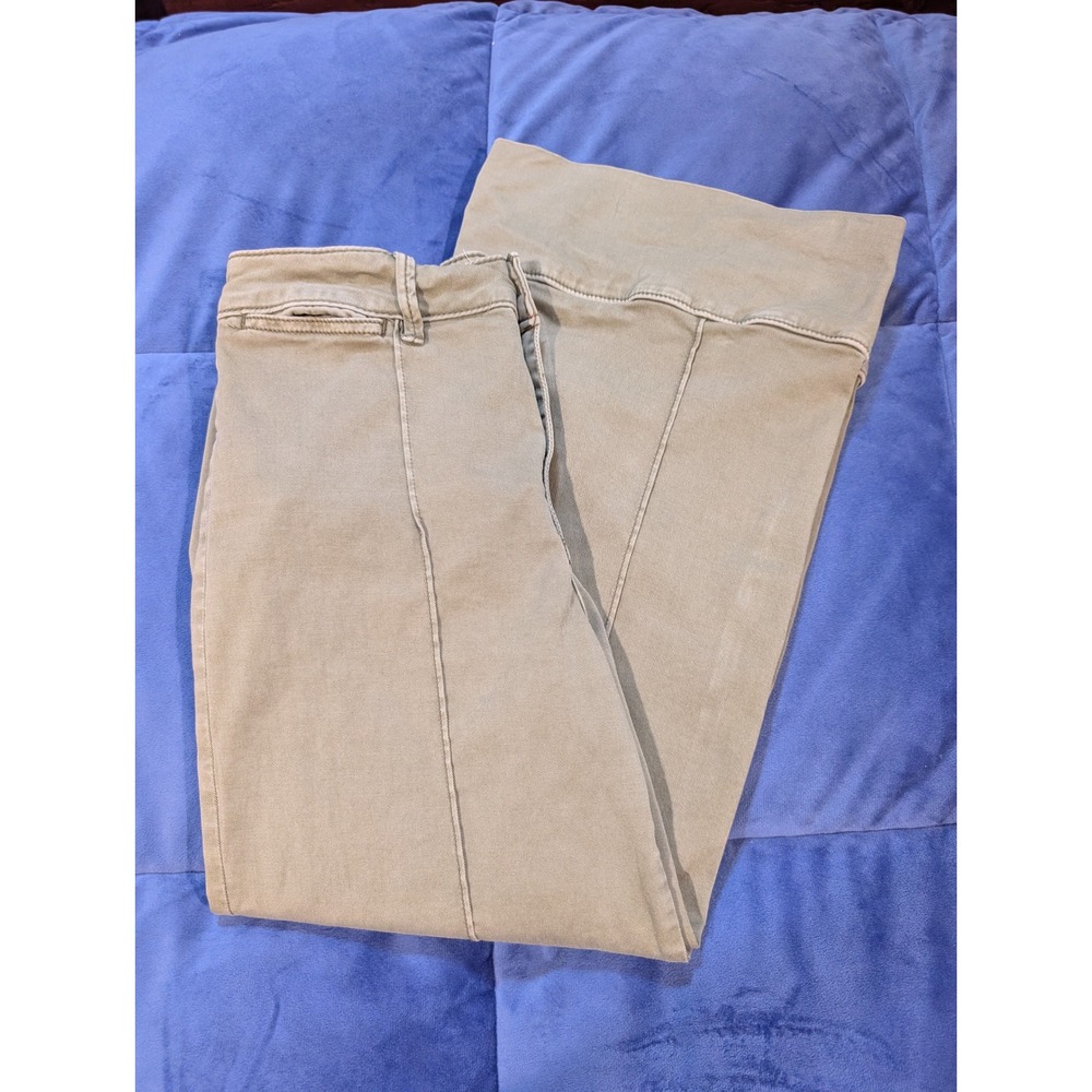 Anthropologie Chino Wide Leg Pants Women Olive Green Cropped Seam Front - Size 0